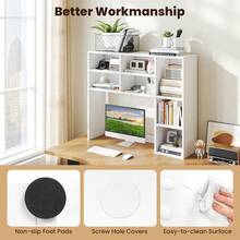 Desktop Bookshelf, Desk Hutch Dorm W/ 7 Cubes & 3 Adjustable Shelves, Desk Shelf For Up To 27" Computer Monitors, Wooden Desktop Storage Organizer For Dorm College Office Home (White)