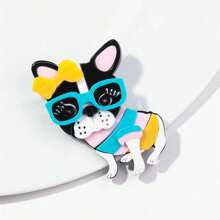 1pc Fashion Acrylic Patchwork Adorable Glasses Wearing Dog/Puppy Animal Design Brooch, Suitable As Gift For Women