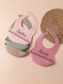 1pc Print On Demand Baby Silicone Bibs Solid Color Baby Stuff Portable Baby Adjustable Bibs Personalized Customization Name Baby Items Essentials - Multicolor - View 5