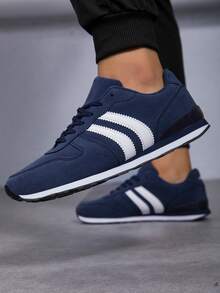 全新纯色男士休闲系带运动鞋，多功能户外跑步鞋，旅游鞋，训练鞋 - 藍色 - 查看 2