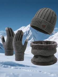 3 件套男士针织羊毛便帽、柔软保暖围巾和触摸屏手套、温暖冬季礼品套装冬季配饰冬季服装 - 彩色 - 查看 11