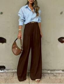 Straight-Leg, Wide-Leg Suit Pants. Floor Length - Màu Tím - Xem 2