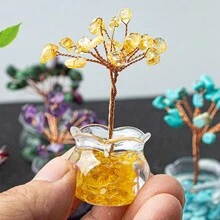 1 件手工编织迷你水晶树装饰、家居/汽车装饰、桌面装饰、送给朋友和家人的礼物 - 粉色 - 查看 16