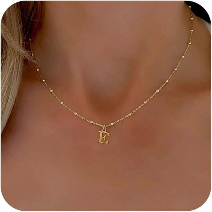 Personalized Initial Necklace For Women, Dainty A-Z Pendant Charm - E - View 1