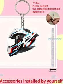 3件套2D平面亚克力赛车头盔钥匙扣 - 汽车钥匙扣、钥匙、时尚家居包包配饰、复古极限运动爱好者吊坠，适合装饰包包和车钥匙，万圣节、圣诞树节日派对装饰，送给家人和朋友的理想节日派对礼物 | 时尚设计，带保护膜 | 易于撕贴，细节逼真，适合男女包包挂饰、汽车配饰、教师、姐妹礼物创意、送给母亲、父亲、毕业典礼和老师的礼物 - 彩色 - 查看 9