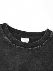 Washed-Distressed Gray-Black T-Shirt | YuYu Hakusho Anime Comic Print Streetwear Top - 黑色 - 查看 2