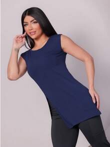 Women's Long Line Machão Tank Top With Opening P To GG Academia Fitness - 藏蓝色 - 查看 4