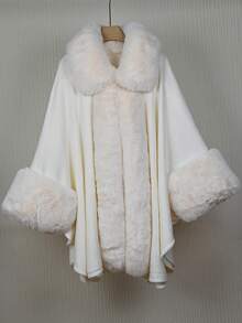 1 Peça Poncho Cardigan com Capuz e Gola Felpuda Elegante em Tecido de Malha Acrílica Folgado e Volumoso, Plus Size, para Mulheres, para Vestir