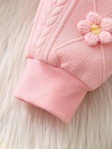 2pcs/Set Baby Girls Casual Versatile Solid Color Cute Floral Decor Round Neck Long Sleeve Sweatshirt Top And Elasticated Waist Sports Pants Set - Pink - View 7