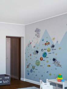 2pcs Wall Decals -[Planet Astronaut Rocket Solar Wall Sticker] PVC Self-Adhesive Removable Wall Stickers For Nursery, Kids' Room, Playroom, Or Classroom – Cute & Creative Wall Decor For Any Space