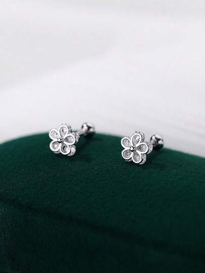 MADEONE 1 par de pendientes de flor de estrella de cinco puntas de plata de ley 925, incrustados con circonita, adecuados para mujeres, ideales para festivales, cumpleaños, bodas, compromisos, joyería nupcial, regalos del Día de San Valentín