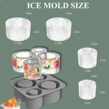 Silicone Ice Tray Set Designed For   - Fits 20-40 Oz Glass And  Cups, Upgraded With 4 Compartment Silicone Cylinder Ice Molds, Multipurpose Ice Tray For Various Beverages,11114386 - 灰色 - 查看 9