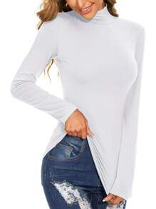 Women's Long Sleeve Mock Turtleneck Tops Casual Slim Fitted Lightweight Under Layer Pullover Shirts