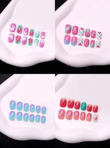 NAIO 96pcs/Set Kids Press On Nails Acrylic False Nails Pre-Glued Full Cover Glitter Cute Gradient, Five-Pointed Star, Butterfly, Unicorn And Other Elements Short Children's Stick-On False Nails Set For Kids Little Girls - Cute Spring And Summer Gradient Butterfly Theme