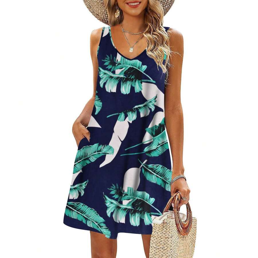 Women's Casual Summer T-Shirt Dresses – Ideal As Beach Cover-Ups Or Tank Dresses - 寶藍綠 - 查看 1