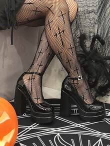 Mary Jane High Heeled Sandals Platform Chunky Heels For Women Closed Square Toe Buckled Ankle Strap ​Sandals Fashion Dress Party Pumps Valentine's Day Outfits - 黑色 - 查看 6