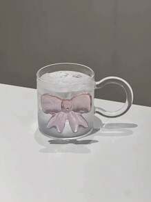 1pc INS风粉色超大蝴蝶结玻璃杯3D蝴蝶结玻璃杯家用下午茶咖啡杯果汁冷饮杯气泡水杯冰淇淋甜品杯早餐牛奶杯礼品杯 - 彩色 - 查看 10