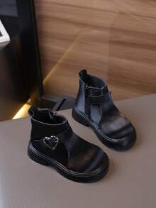 1 Paar Kinder Herz Vintage Stiefel, weiche Sohle modische vielseitige Leder Stiefeletten, für Jungen & Mädchen