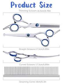 4pcs/Set Dog Grooming Scissors Set With Round Tips - Professional Pet Scissors With Round Tips + Fish Bone Serrated Grooming Scissors + Stainless Steel Double-Sided Comb Grooming Kit