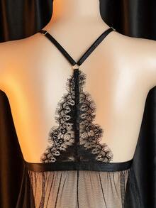 Conjunto De Lingeries Sensual Transparente Sexy Erotica Tule - Preto - Visão 4