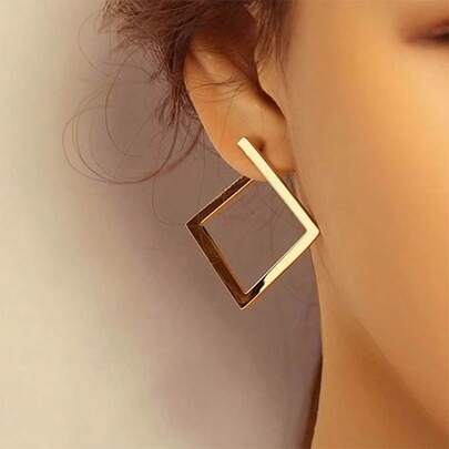 Brincos femininos quadrados geométricos da moda, banhados a ouro 18k ou prata 925, hipoalergênicos