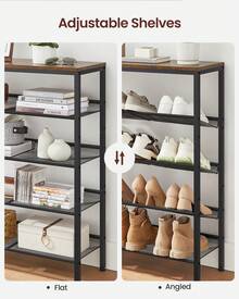 VASAGLE Shoe Rack For Entryway, 5 Tier Shoe Storage Shelves, 16-20 Pairs Shoe Organizer, With Sturdy Wooden Top And Steel Frame, Free Standing, Industrial - Rust Brown - View 3