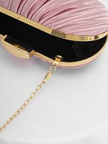 Túi cầm tay xếp ly thanh lịch dành cho nữ, Túi dạ hội trang trọng màu be, thích hợp cho đám cưới, tiệc tùng và dạ hội, có kèm dây xích có thể tháo rời - Hồng - Xem 7