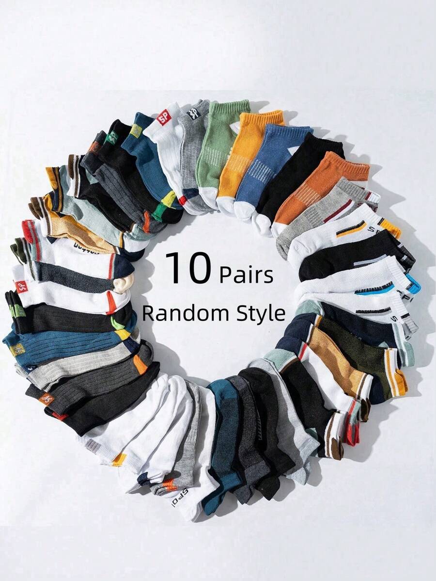 10 Pairs/5 Pairs/1 Pair Kids, Teens, Boys' Colorblock Low Cut Ankle Socks, Casual Boat Socks, Spring/Summer, Autumn/Winter, Sports Socks, Girl Gifts, Boy Gifts, Mom Gifts, Dad Gifts, Girls Winter Clothes, Boys Winter Clothes, Holiday Gifts, Random Styles - Multicolor - View 1