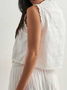 Women's Bow Tie Front Tank Tops Sleeveless V-Neck Eyelet Embroidery Vest Casual Summer Shirts Camisole Tops - 白色 - 查看 6