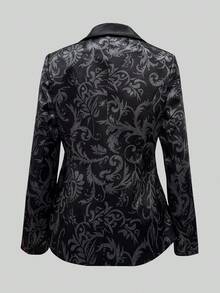 Áo khoác blazer dáng ôm tay dài, cổ khoét chữ V thanh lịch, đơn hàng khuy, chất liệu vải jacquard cho nữ, mùa xuân/thu - màu đen - Xem 4