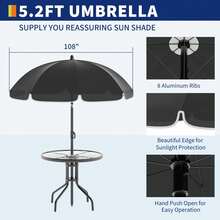 Juego de comedor de exterior de 6 piezas con sombrilla, mesa de patio y 4 sillas plegables con sombrilla, juego de muebles de jardín con sombrillas, mesa de comedor con tablero de vidrio templado. - Negro - Ver 5