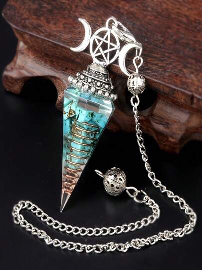 1pc Seven-Chakra Resin Crystal Pendant, Moon Phase, Three Phases, Chakras. Hexagonal Pendants Can Attract Wealth, Decorate And Bring Good Luck. Pierre Precieuse, Healing Crystal Decoration, Reiki Gemstone Pieces, 6-Sided Hexagonal Pointed Resin Spirit Pendants Are Used For Pendule Divination, Wika, Energy Balance