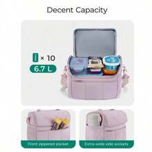 1 sac à déjeuner portable à bandoulière, sac à déjeuner matelassé léger, sac isotherme étanche, sac isotherme en nylon lavable à la main avec bretelles rembourrées pour le travail, l'école, le pique-nique. - Rose bonbon - Voir 3