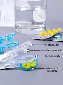 1个便携式药片取药器，带药盒，家用小工具，药片辅助工具，新款药片分发器 - 彩色 - 查看 3