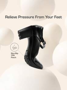 Women's Chunky Low Block Heels Pumps Mary Janes Closed Round Toe Comfortable Elegant Solid Color Dating Vacation Classic Dress Work Shoes - 黑色 - 查看 5