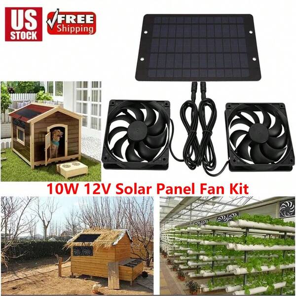 Solar Powered Fan Kit 20W Solar Panel Waterproof DC Exhaust Fan For C-Hicken Coop Camping Greenhouse