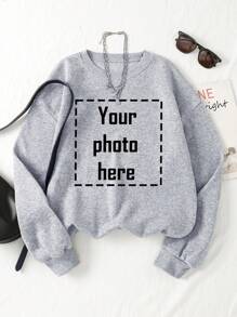 秋冬新款，定制女士羊毛衫-可添加您的照片（风景/徽章/情侣照/全家福/自拍/宠物），适合夏季旅行，女友礼物 - 淺灰色 - 查看 1
