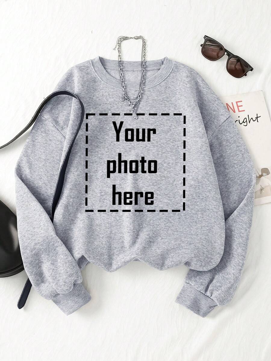 秋冬新款，定制女士羊毛衫-可添加您的照片（风景/徽章/情侣照/全家福/自拍/宠物），适合夏季旅行，女友礼物 - 淺灰色 - 查看 1