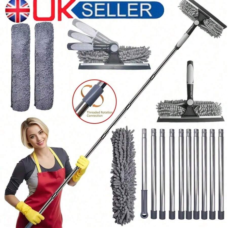 Telescopic Extendable Window Cleaner Equipment Glass Cleaning 4.5m Squeegee UK - Grey - View 1
