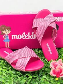 Girls' Flat Sandals, Slide Molekinha, Comfortable Youth - Kepang merah muda - View 3