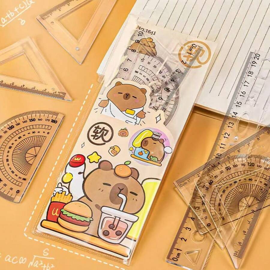 Kit 4 Réguas Geométrico Flexível/Régua Material escolar com Estojo - Transparente - Visão 1