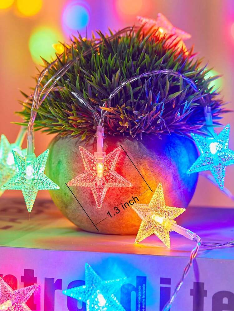 1串 4.92/9.84/19.68英尺 LED 星形灯串，电池供电星形仙女灯，家居装饰卧室装饰墙面装饰房间装饰婚礼装饰室内家居装饰、婚礼场景装饰、卧室墙面装饰、客厅节日氛围营造、浪漫星光灯 - 透明星星 - 查看 6