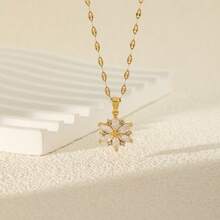 1pc Women's Fashionable Gold Necklace, Korean Version Titanium Steel Lip Chain, Pink Cherry Blossom Necklace, Mori Style Snowflake Collarbone Chain Jewelry