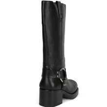 Studded Block Heel Riding Vintage Boots For Women Round Toe Knee High Western Boot Womens Pull On Platform Motorcycle Wide Calf Cowboy Boots Dress Tall Leather Boots - 黑色 - 查看 5