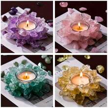 1pc Natural Crystal Raw Stone Candle Holder With Candle/ 1pc Candle Is Sold Separately- Diffuser Stone, Christmas Gift Gemstone, Ornaments, - Candlestick - View 4