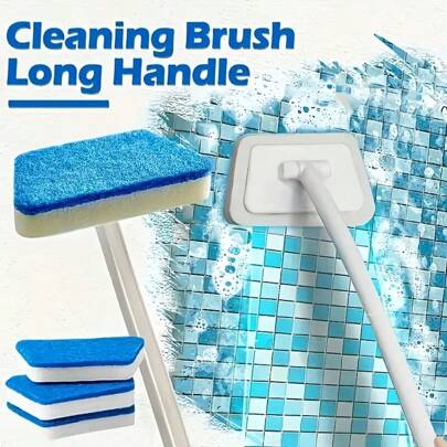 1/2/3pcs Long Handle Bath And Tile Cleaning Brush With Sponge Refill Home Bathroom Decor Fall Decor Back To School