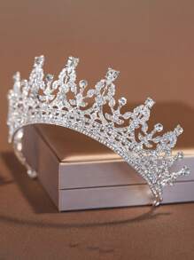 1pc Glamorous Zirconia Baroque Crown Bridal Headband, Wedding Crown For Girls Princess Crystal Tiara, Suitable For Flower Girl Costume, Birthday Party, Stage Performance Jewelry