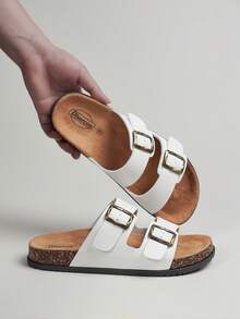 DISARCON Men's Summer New Sandals, Outdoor Street, Matching, Fashion, Casual, Beach, Flat/Mid-Heel/Arch Support/Comfortable Flat Couples Shoes, Breathable High-End/High-Quality/Outdoor Women's Sandals, Adjustable Upper In White/Black/Double Buckle/Metal Buckle/Retro/Classic Indoor Slippers