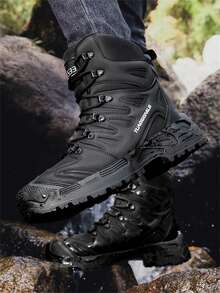 Men's Anti-Slip & Water-Resistant Outdoor Sport Boots, Plus Size Mid-Top Hiking Boots, Tall Desert Boots, Practical Military Boots For Hiking, Camping And Other Outdoor Activities, With Zipper And Hook And Loop Design