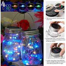 Solar Mason Jar Lid String Lights, 3/6/9/12/30Pack 20 Led 6.6FT String Fairy Star Firefly Jar Lids Lights With Hangers Included (Jars Not Included), For Mason Jar Patio Garden Wedding Lantern - Colored Light - View 10